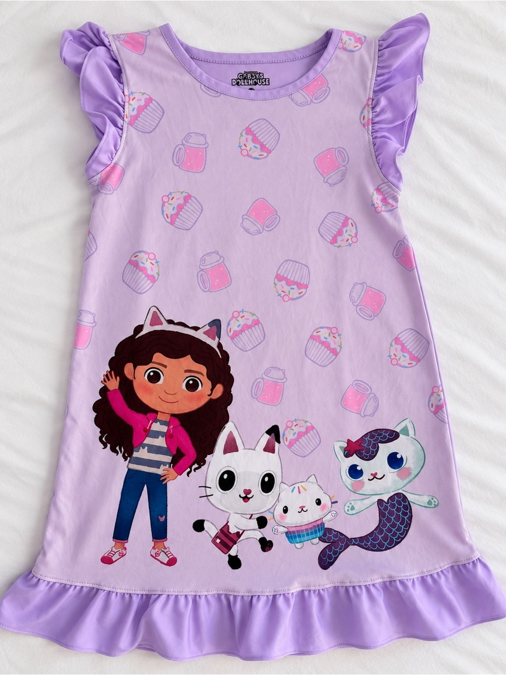 DreamWorks Gabby’s Dollhouse Purple Ruffle Nightgown Pajamas Size 6 / 6X